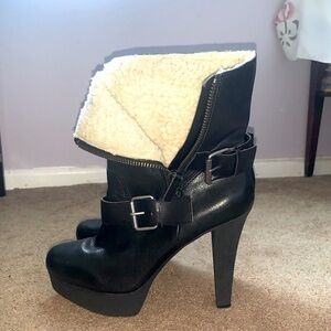 Leather + Faux Shearling Platform Booties 10M